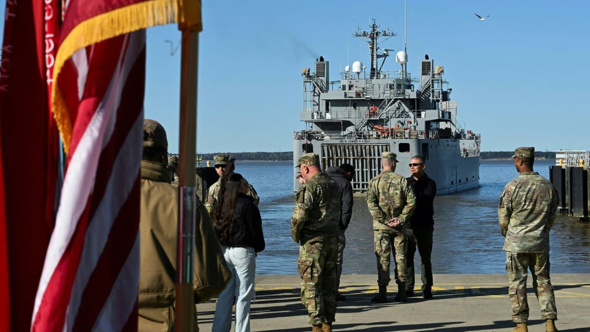 Soldiers near ship