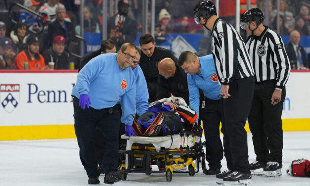 NHL Referee Stretchered Off Ice After Scary Collision With Defenseman