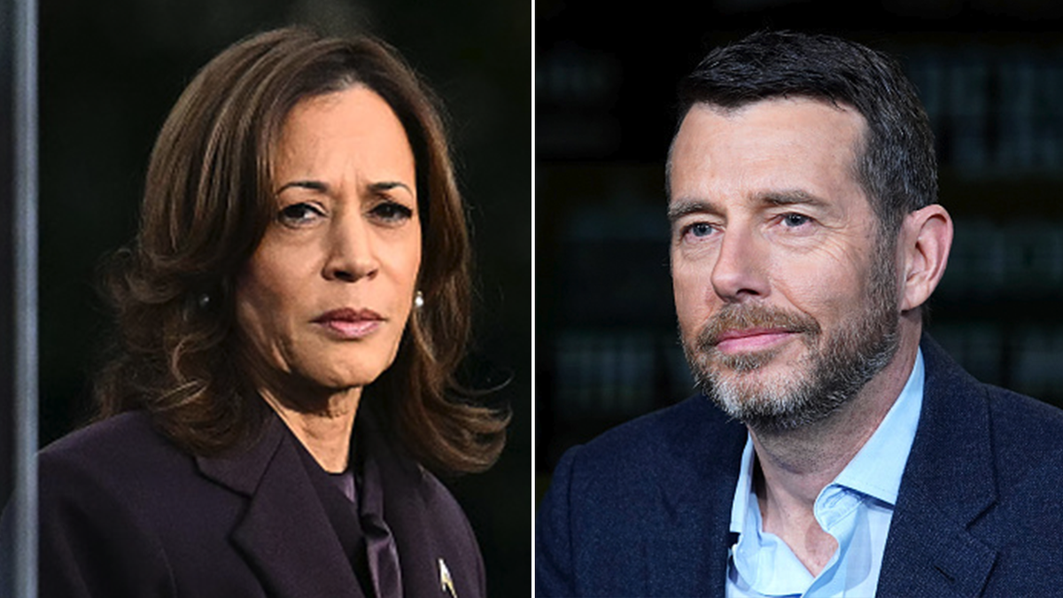 Kamala Harris and David Plouffe split image