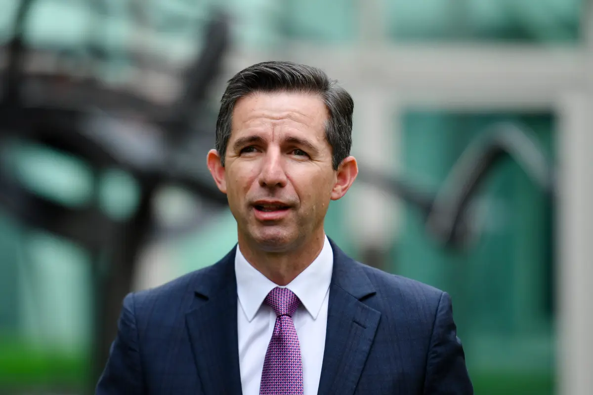 Australian Shadow Foreign Affairs Minister Simon Birmingham at a press conference at Parliament House in Canberra, Australia, on May 13, 2021. (AAP Image/Mick Tsikas)