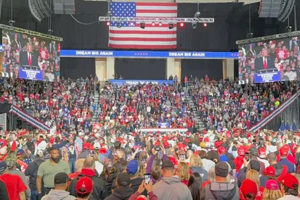 Republican presidential nominee and former President Donald Trump speaks during a campaign rally at the PPL Center in Allentown, Pa., on Oct. 29, 2024. (Arjun Singh/The Epoch Times)