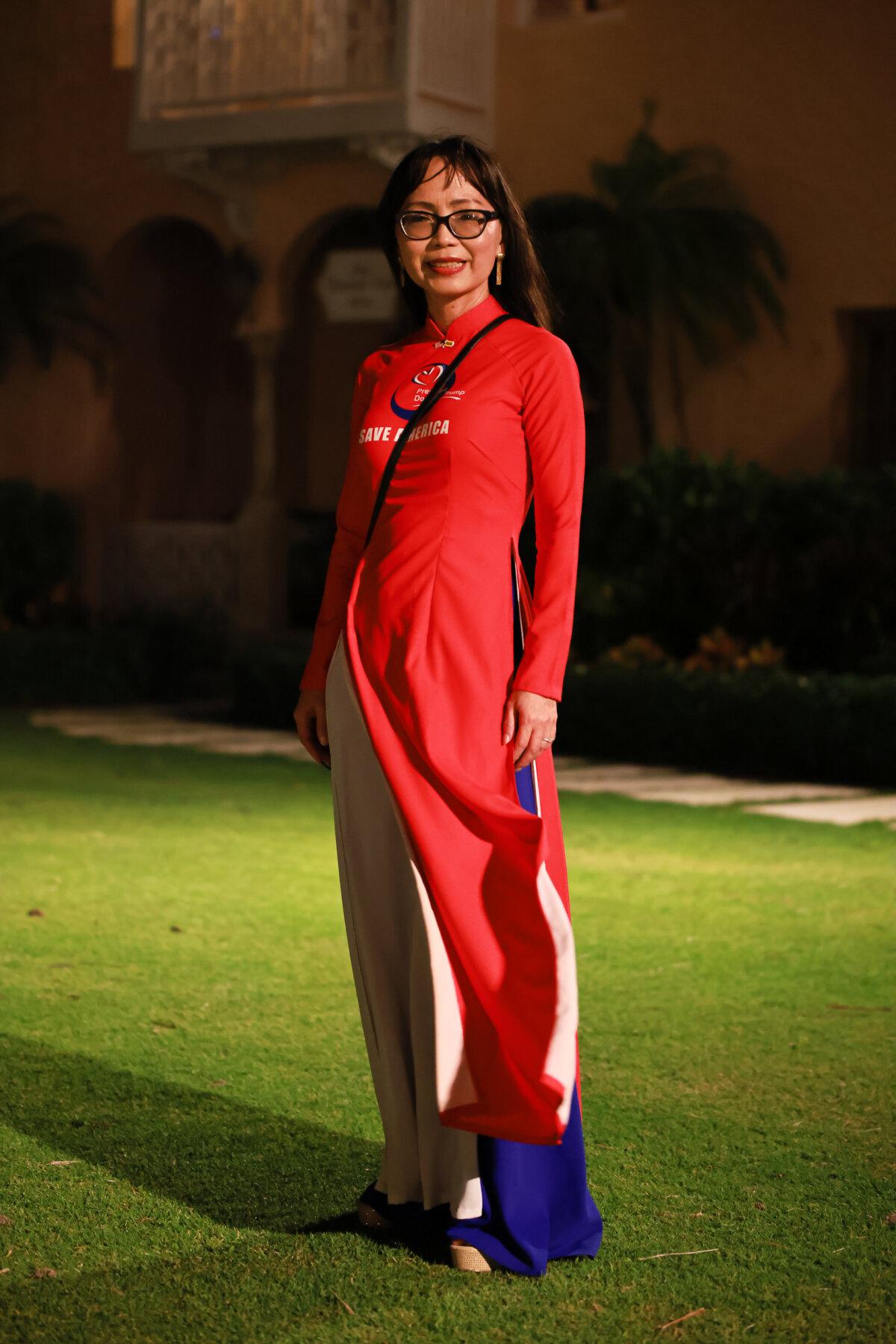 Holly Ngo of Fountain Valley, Calif., stands at the Mar-a-Lago Club, in Palm Beach, Fla., on Nov. 6, 2024. (John Fredricks/The Epoch Times)