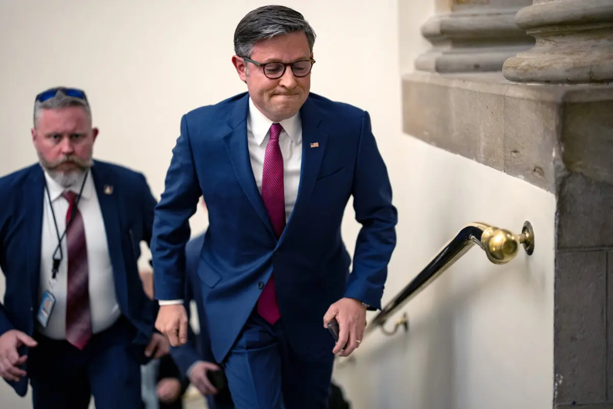 Speaker of the House Mike Johnson (R-La.) walks up the stairs of the small house rotunda to his office at the U.S. Capitol on Sept. 9, 2024, in Washington as Senate and U.S. House of Representatives members return to the Nation's capital after August recess. (Kent Nishimura/Getty Images)