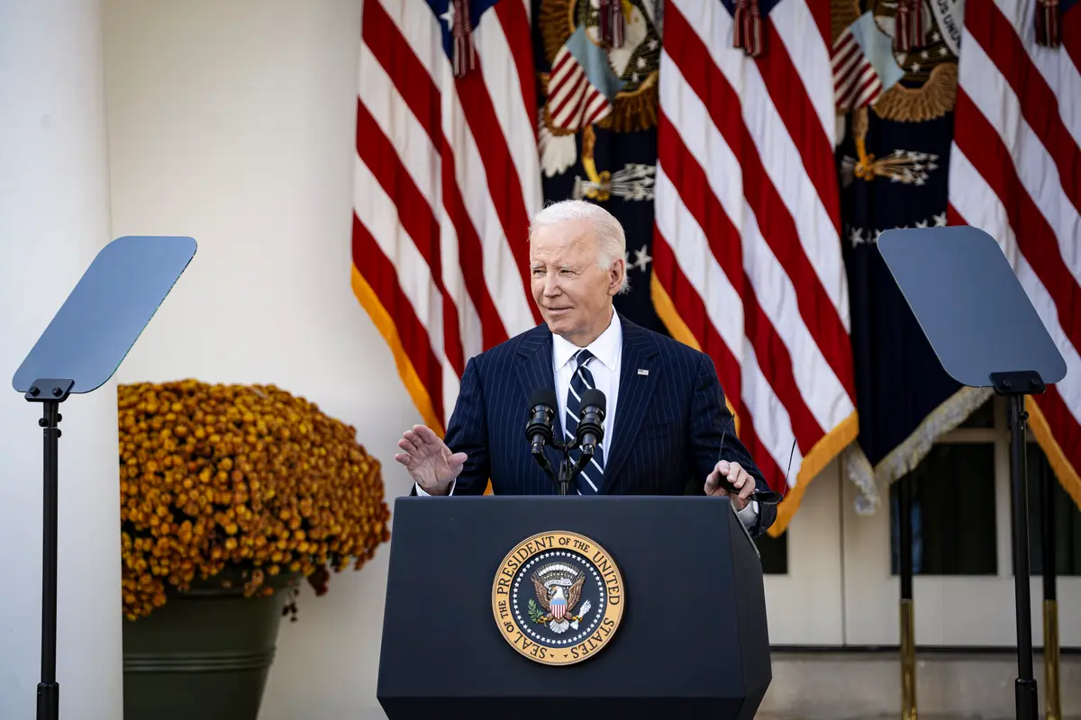 President Joe Biden addresses the nation after the presidential election outcome, congratulating President-elect Donald Trump at the Rose Garden of the White House in Washington on Nov. 7, 2024. (Madalina Vasiliu/The Epoch Times)