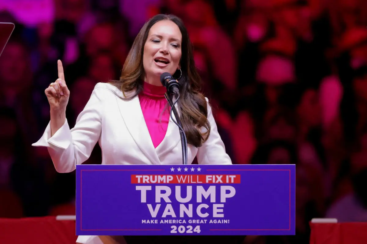 Brooke Rollins, president and CEO of the America First Policy Institute, speaks during a rally for Republican presidential nominee and former U.S. President Donald Trump at Madison Square Garden, in New York, on Oct. 27, 2024. (Andrew Kelly/Reuters)