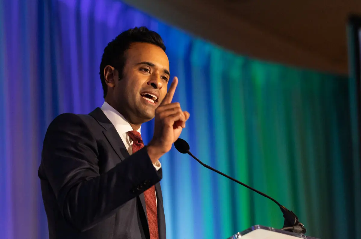 Presidential candidate Vivek Ramaswamy speaks at the 2023 CA GOP conference in Anaheim, Calif., on Sept. 30, 2023. (John Fredricks/The Epoch Times)