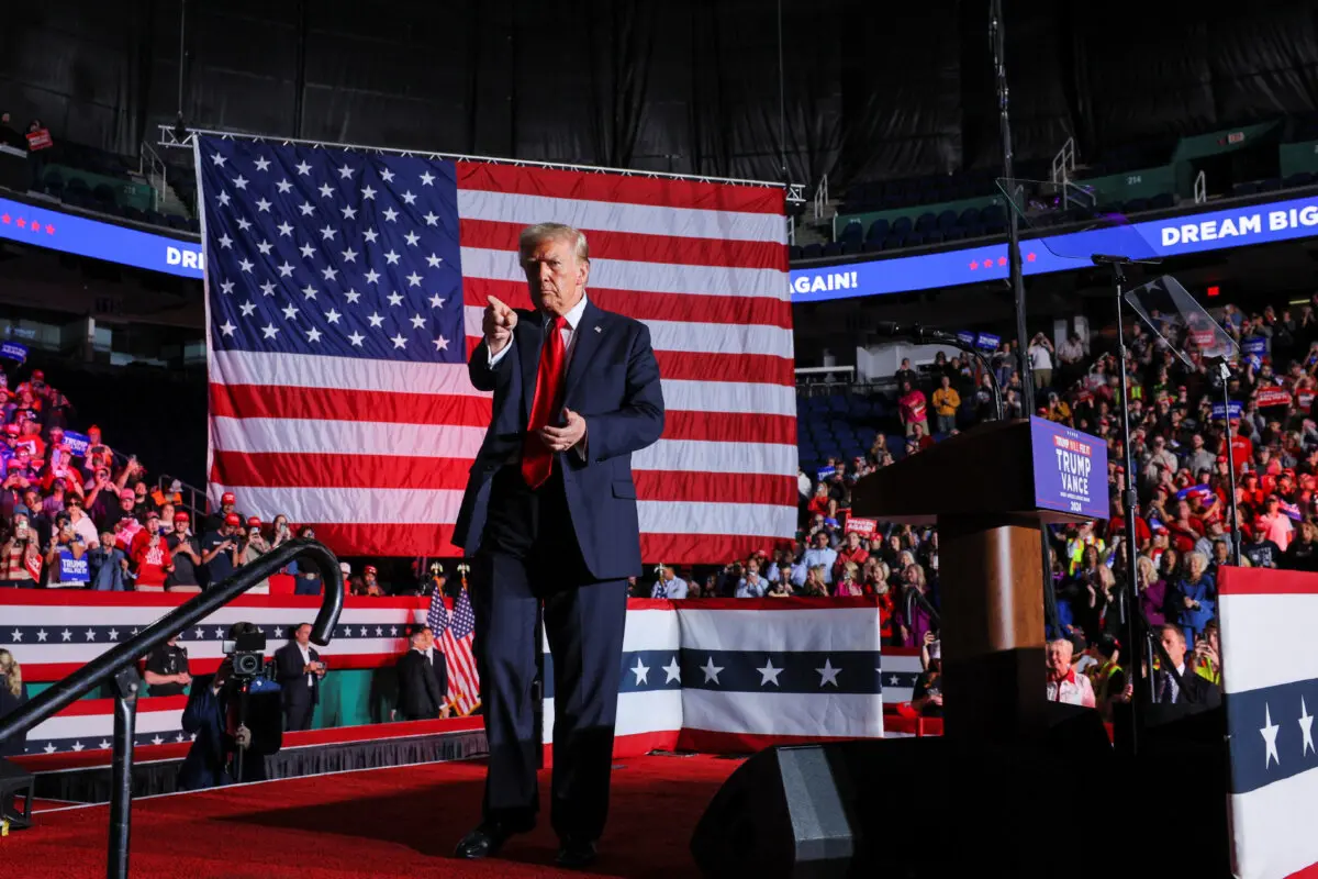 Republican presidential nominee and former U.S. President Donald Trump gestures on the day of a campaign rally in Greensboro, N.C., Nov. 2, 2024. (Reuters/Brian Snyder)