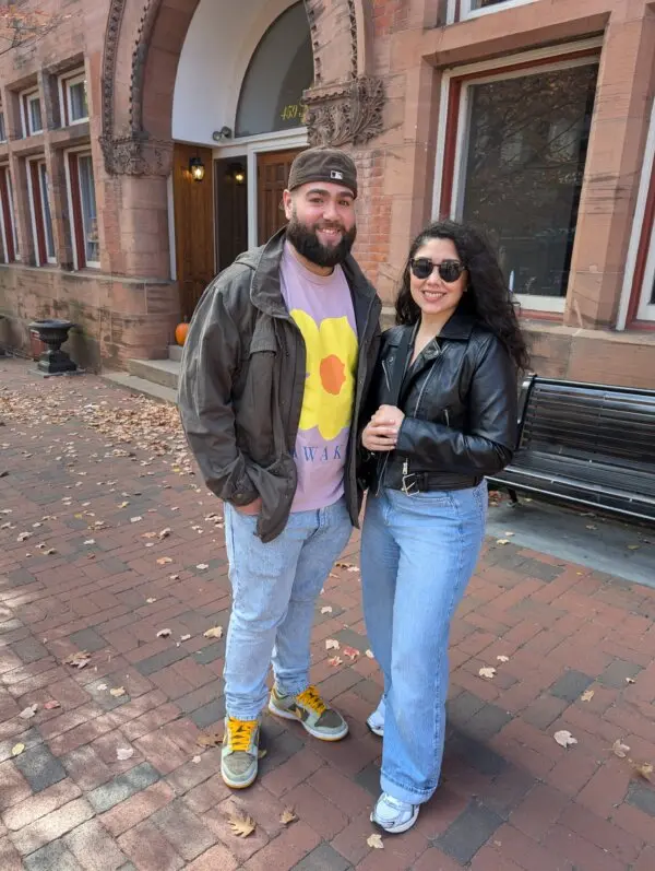 Francisco Santana (L) and Amanda Holi (R) in Northampton County, Pa., on Oct. 26, 2024. (Jacob Burg/The Epoch Times)