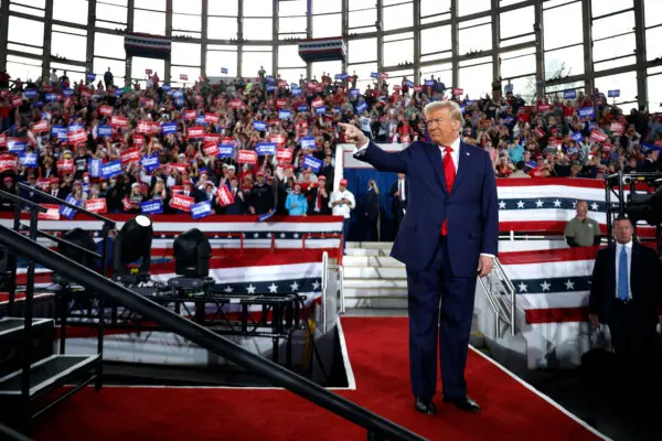 Former President Donald Trump takes the stage during a campaign rally at the J.S. Dorton Arena in Raleigh, N.C. on Nov. 4, 2024. (Chip Somodevilla/Getty Images)