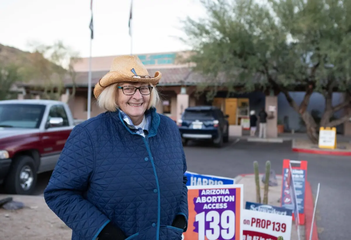 Anna outside the polling center in Cave Creek, Ariz., on Nov. 5, 2024. (Jason Koster for the Epoch times)