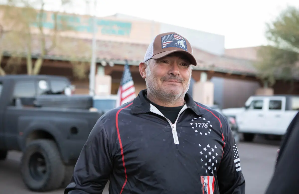 Troy Dunn exits polling center in Cave Creek, Ariz., on Nov. 5, 2024. (Jason Koster for the Epoch times)