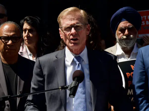 Greg Totten speaks in support of the Homelessness, Drug Addiction, and Theft Reduction Act at a press conference in Sacramento, Calif., on June 12, 2024. (Travis Gillmore/The Epoch Times)