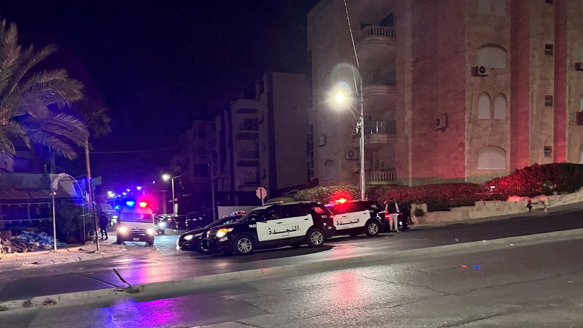 Police vehicles near the Israeli embassy