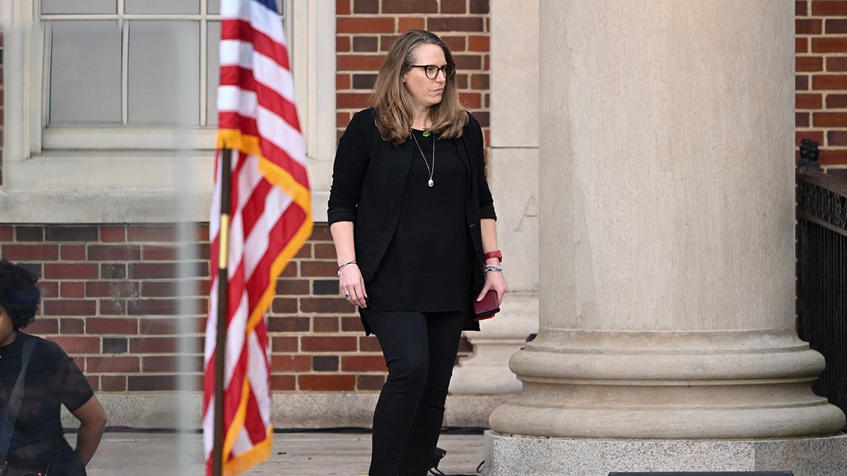 Jen O'Malley Dillon, campaign manager for Democratic presidential candidate US Vice President Kamala Harris is seen before Harris gives her concession speech at Howard University in Washington, DC, November 6, 2024.