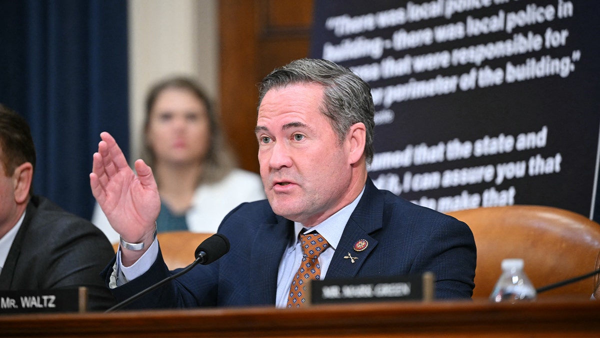 US Representative Mike Waltz, Republican of Florida, speaks during a hearing of the House Task Force on the Attempted Assassination of Donald Trump in Butler, Pennsylvania, on Capitol Hill in Washington, DC, September 26, 2024. 