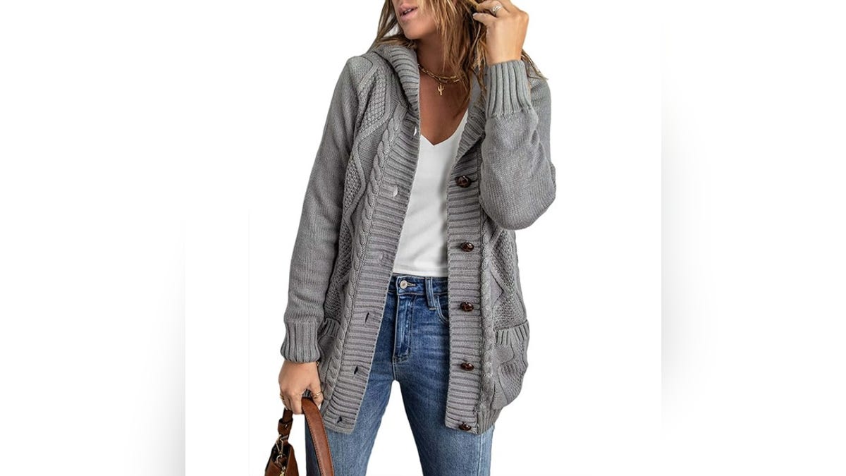 Stay warm and cozy with a hooded cardigan. 