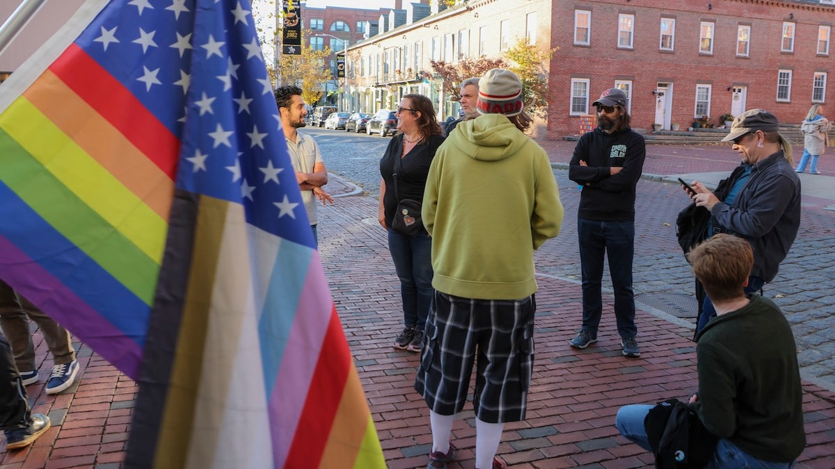 Salem, MA - November 8: Protesters in front of Seth Moulton’s office. 