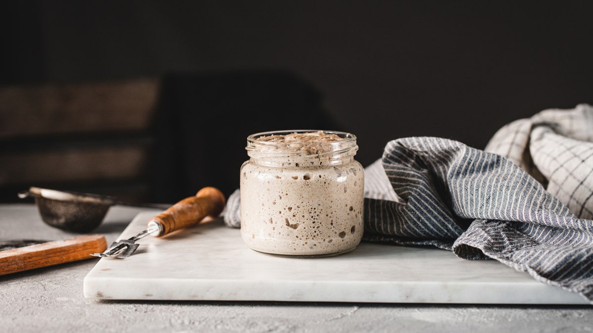 A jar of sourdough starter