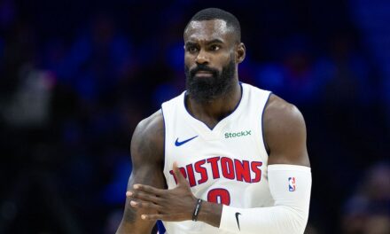 Pistons’ Tim Hardaway Jr leaves game in wheelchair after slamming head on court in scary scene