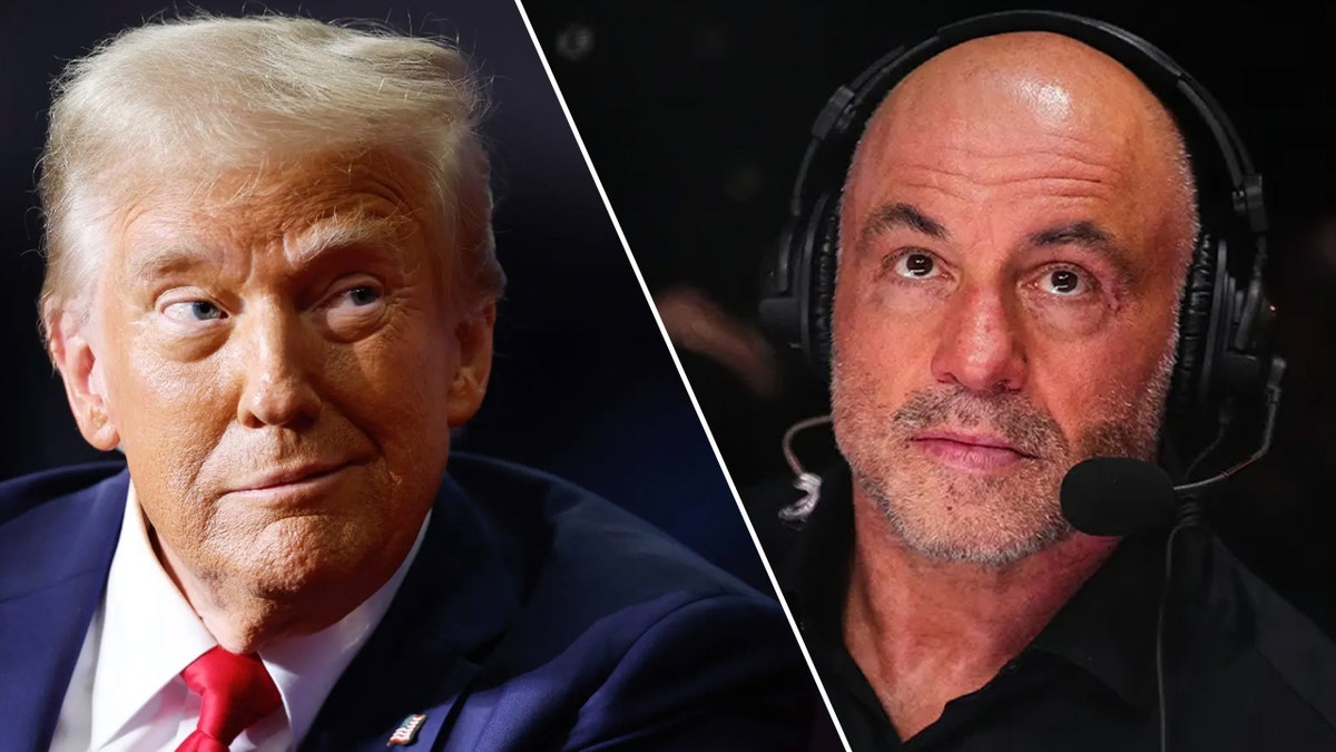 Split image of Trump and Rogan