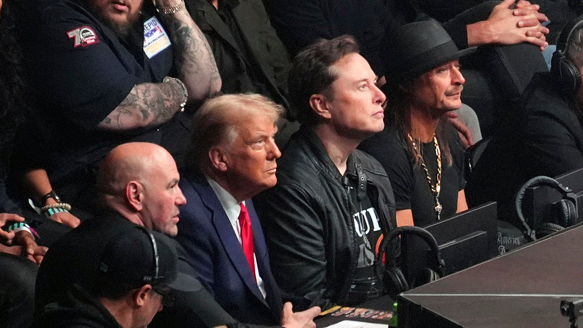 Dana White, Donald Trump and Elon Musk watch the fight