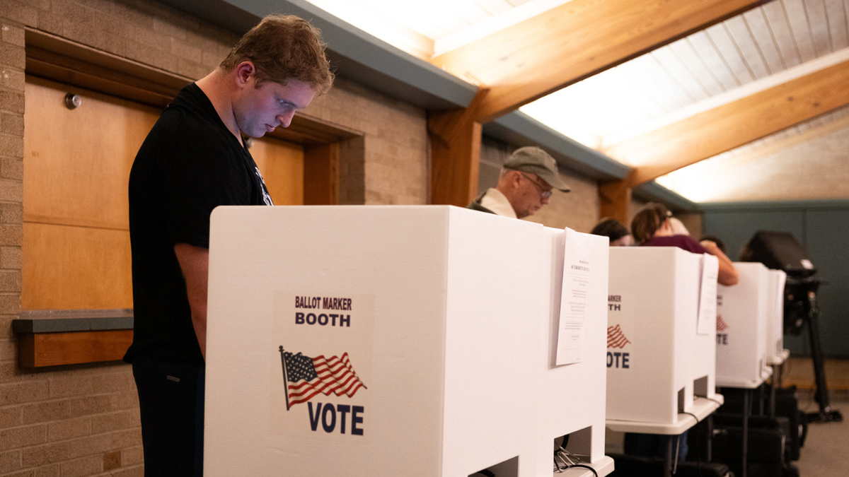 man voting at voting carrel