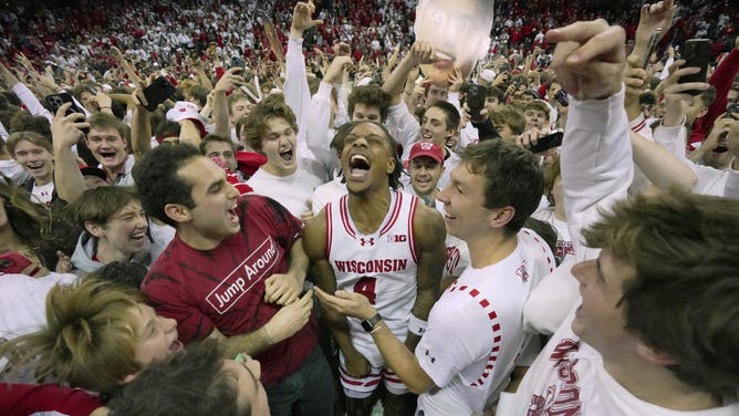 Wisconsin fans stormed the court after beating Arizona, and it's a sign of weakness. (Credit: Mark Hoffman/USA TODAY Network via Imagn Images)