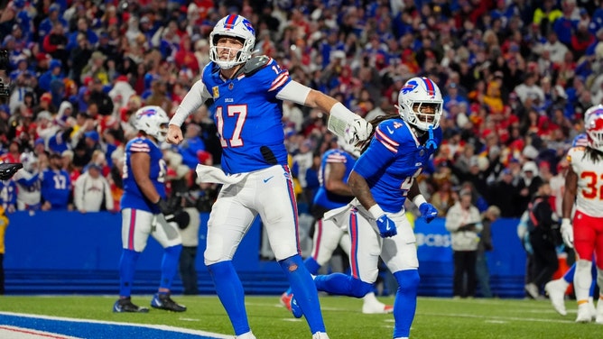 Buffalo Bills QB Josh Allen celebrates a touchdown vs. the Kansas City Chiefs at Highmark Stadium. (Gregory Fisher-Imagn Images)