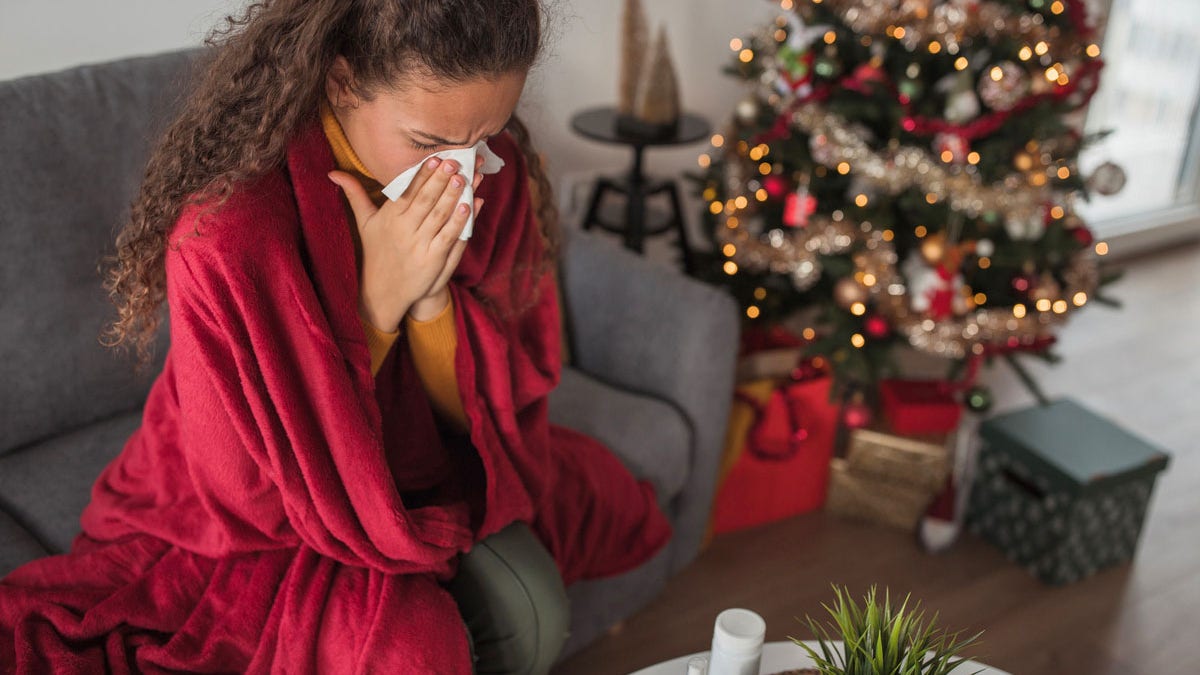 Woman sick Christmas