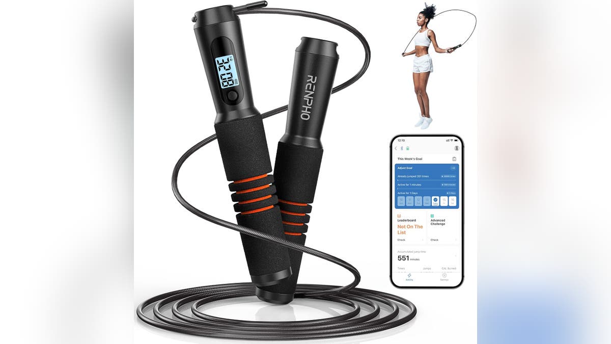 Jumping rope is a great way to get exercise at home. 