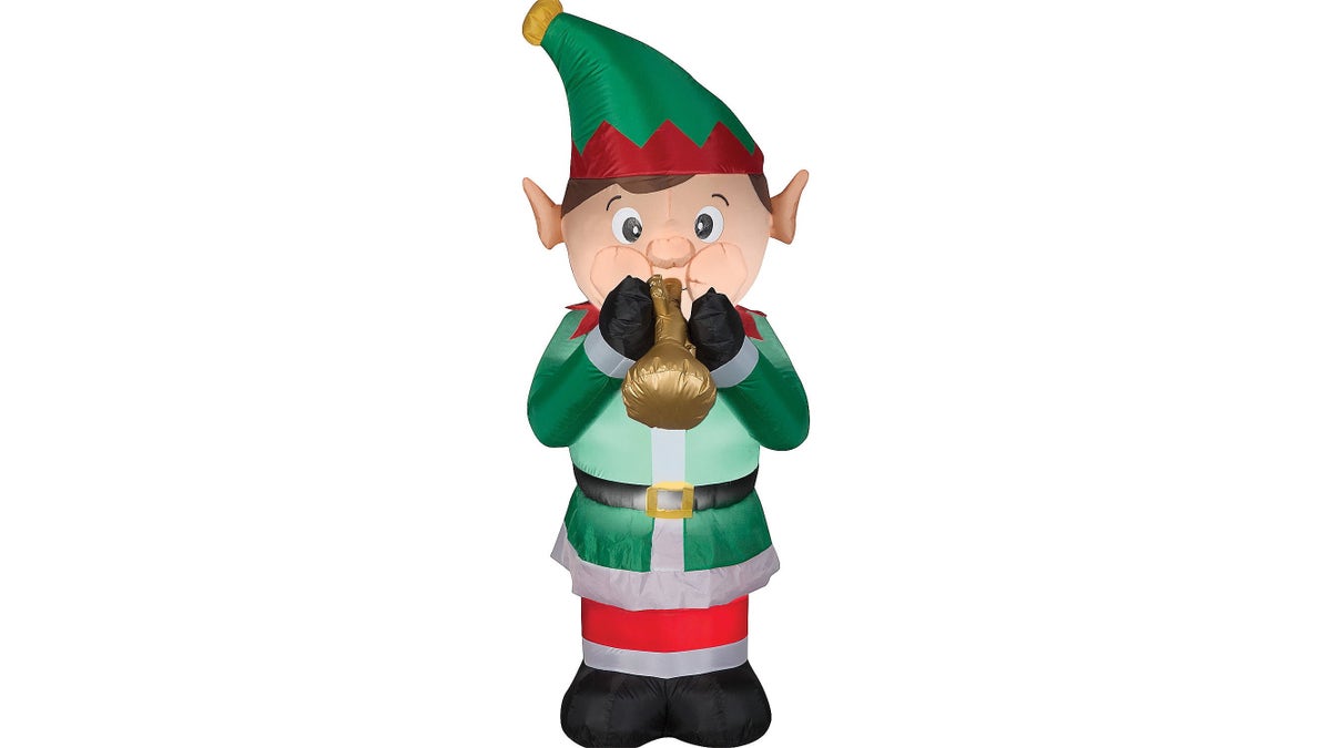 A giant inflatable elf brings dynamic energy to holiday displays.