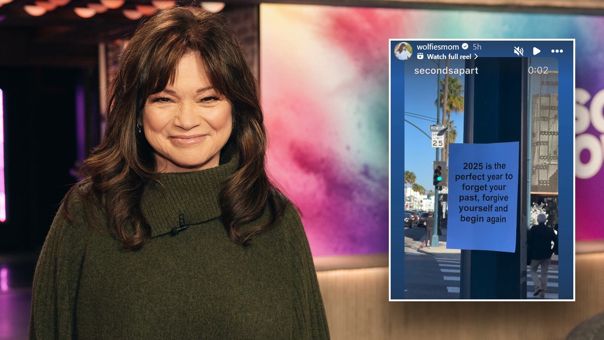 Valerie Bertinelli smiling with an inset of her Instagram post.