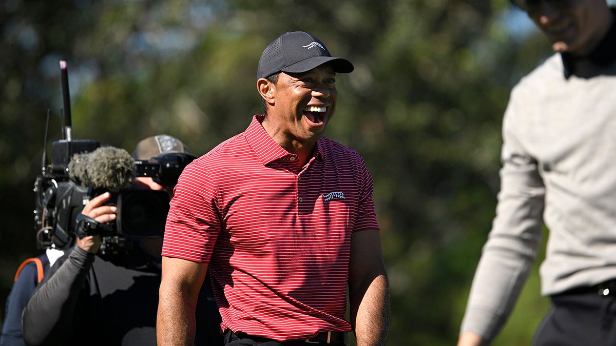 Tiger Woods reacts