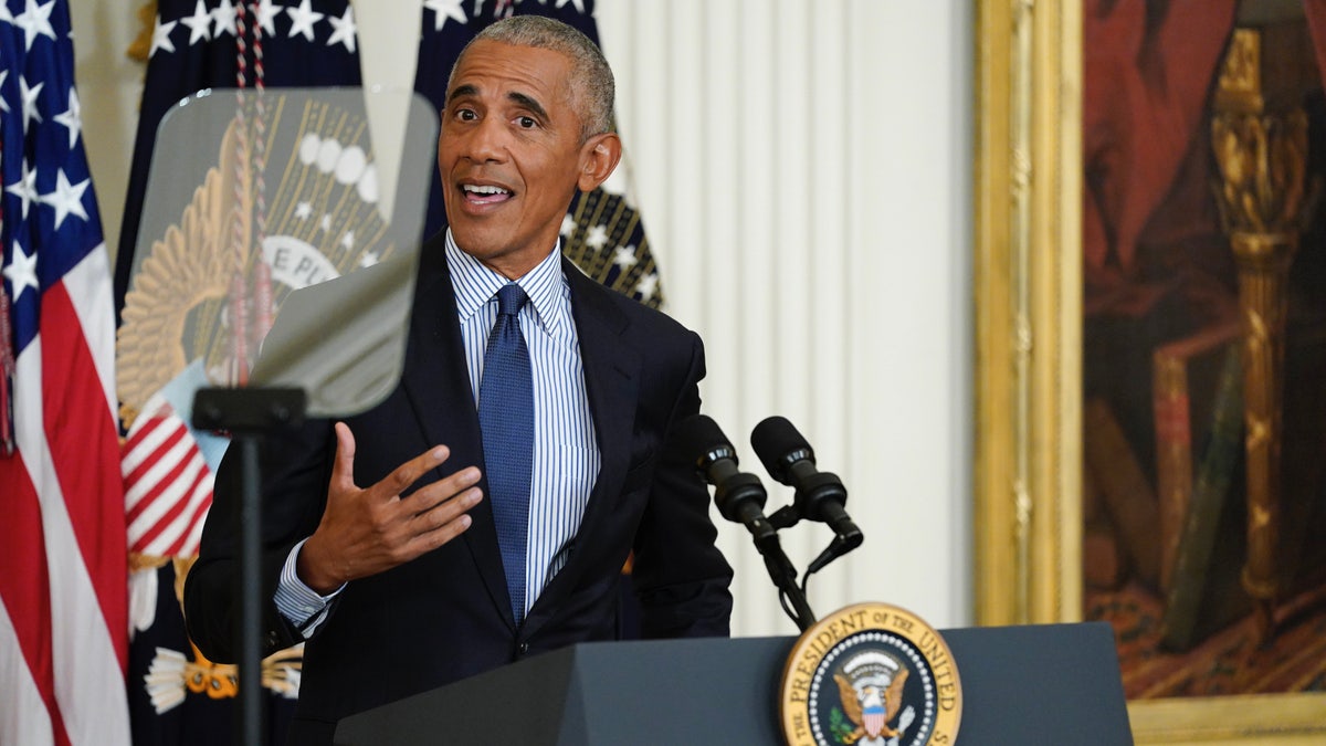 Barack Obama with teleprompter screen at White House