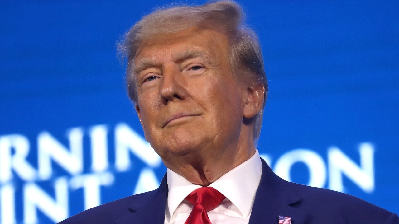 Former President of the United States Donald Trump speaking with attendees at the 2023 Turning Point Action Conference at the Palm Beach County Convention Center in West Palm Beach, Florida. By Gage Skidmore.