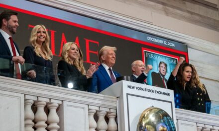 Trump Rings Opening Bell At NYSE With Melania And Daughters, Framed By Time ‘Person Of The Year’ Cover