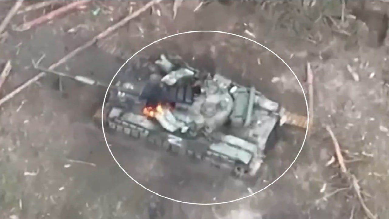 Russian Tank Under Attack in Ukraine. Image Credit - Twitter Screenshot