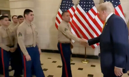 Trump Greets U.S. Marines Stationed in France During Visit to Attend Notre Dame Cathedral Reopening