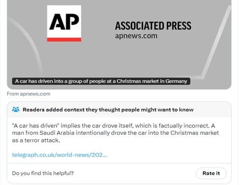 AP gets lit up like a Christmas tree for blaming apparent terrorist attack on the car