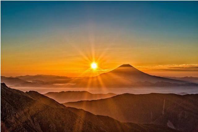 Sunrise over Mount Fuji.