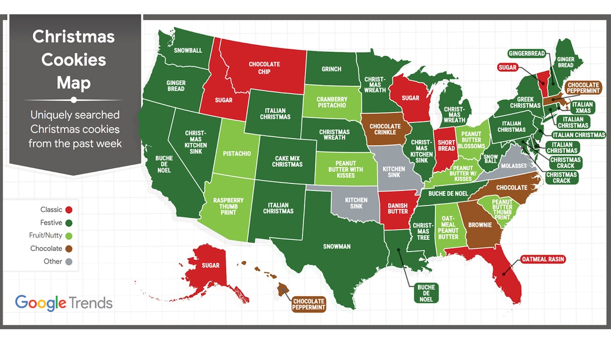 Map of Christmas cookie searches