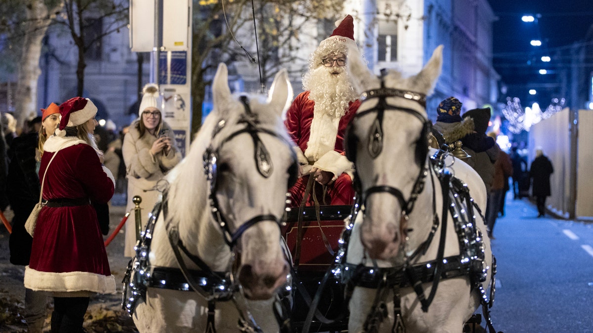 Horse-drawn carriage with Santa Claus in Croatia