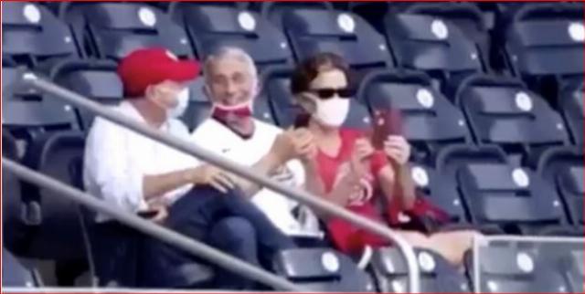 Dr. Anthony Fauci without his mask in a stadium