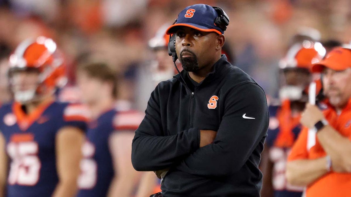 Head Coach Fran Brown of the Syracuse Orange looks on during the fourth quarter against the Stanford Cardinal at JMA Wireless Dome on September 20, 2024 in Syracuse, New York. 