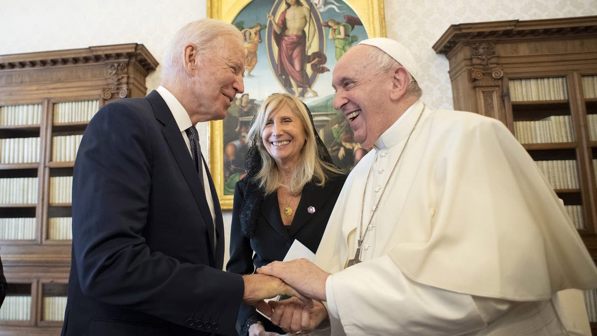 Pope Francis meets with President Joe Biden during an audience at the Apostolic Palace on Oct. 29, 2021 in Vatican City.