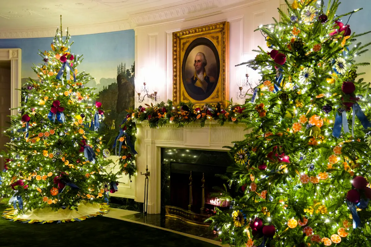 The Diplomatic Reception Room of the White House in Washington, is decorated for the holidays, on Dec. 2, 2024. (Susan Walsh/AP Photo)