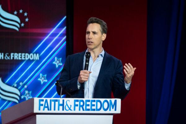 Sen. Josh Hawley (R-Mo.) speaks at the 2024 Road to Majority Conference in Washington on June 21, 2024. (Madalina Vasiliu/The Epoch Times)