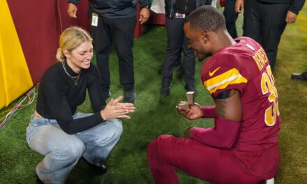 Commanders’ Jeremy Reaves proposes to longtime girlfriend after win: ‘That’s my best friend’