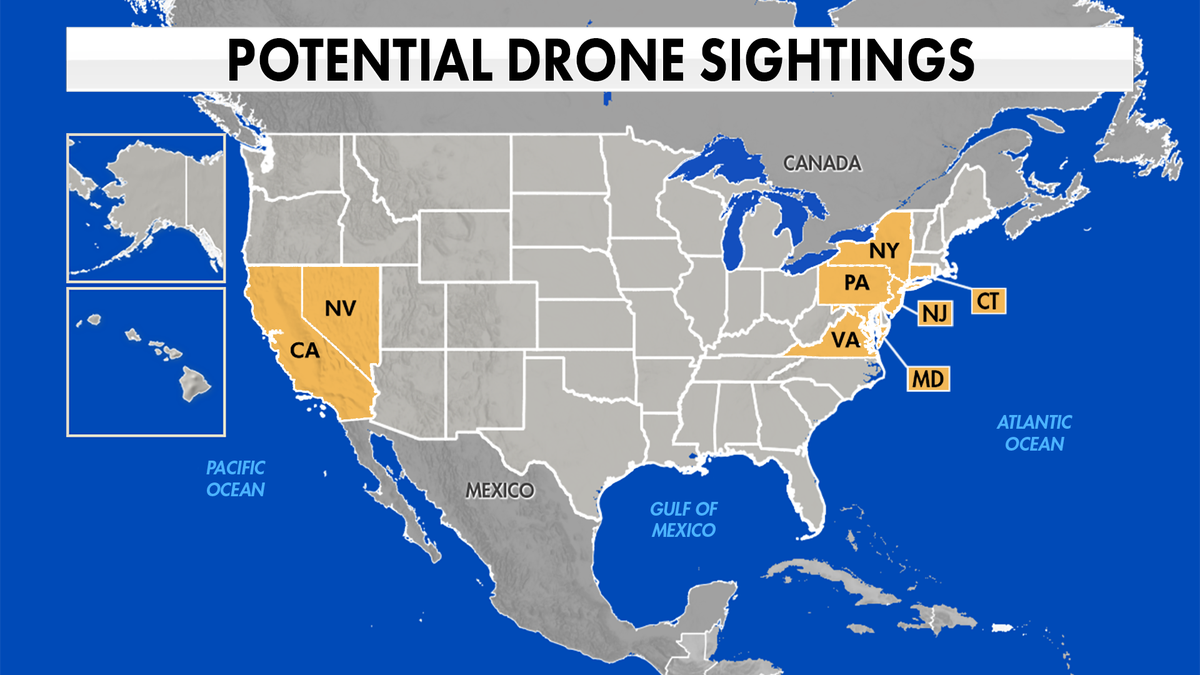 This map shows some of the places where mystery drones have been spotted across the U.S. in late 2024.