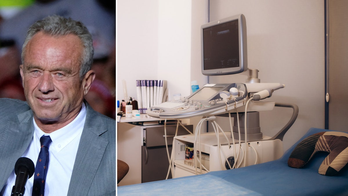 RFK Jr, left; hospital room equipment, right